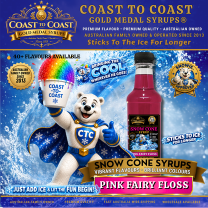Pink Fairy Floss  Snow Cone Syrups 375ml - Coast to Coast Gold Medal Syrups®