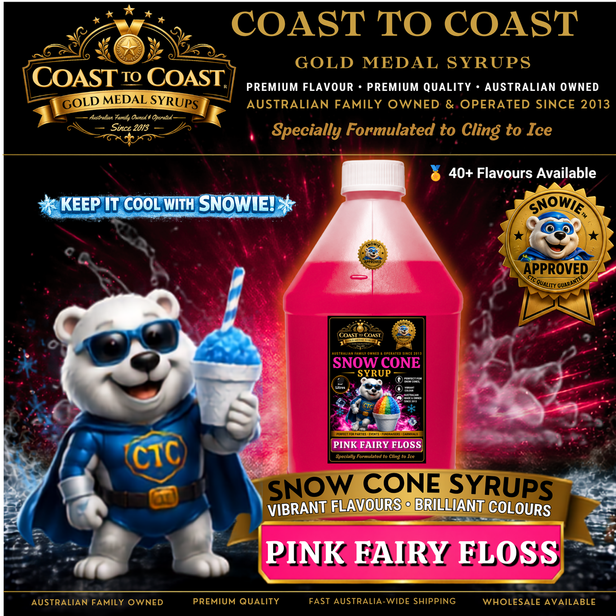 Pink Fairy Floss Snow Cone Syrups 4ltr - Coast to Coast Gold Medal Syrups®