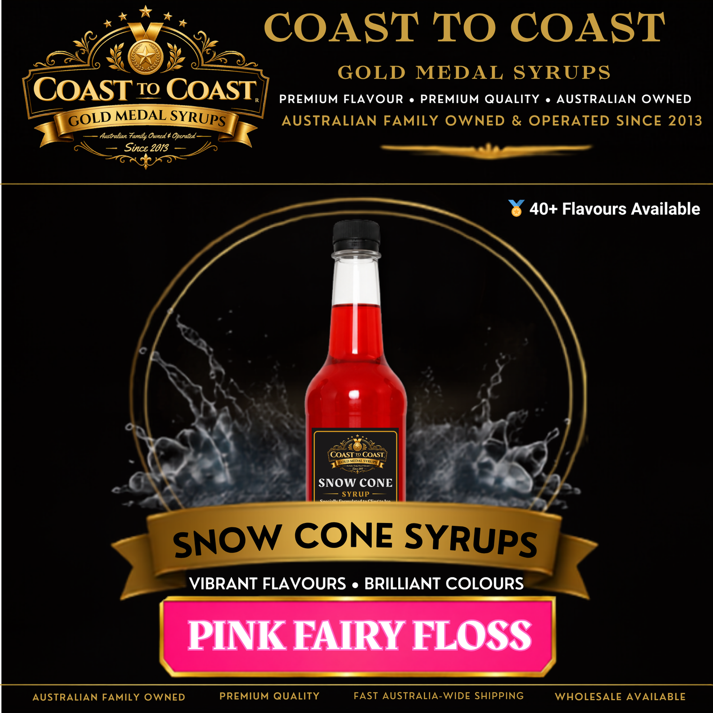 Pink Fairy Floss Snow Cone Syrups 750ml - Coast to Coast Gold Medal Syrups®