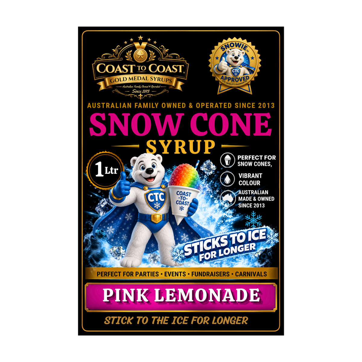 Pink Lemonade Snow Cone Syrups 1ltr - Coast to Coast Gold Medal Syrups®