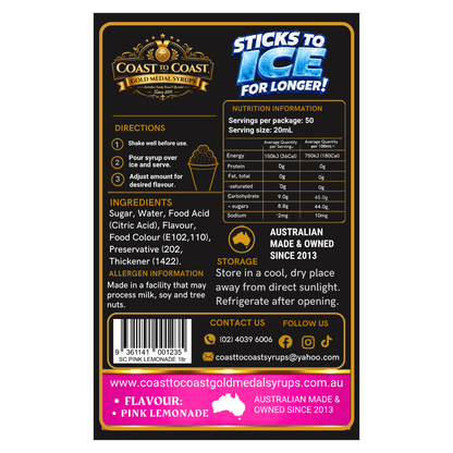 Pink Lemonade Snow Cone Syrups 1ltr - Coast to Coast Gold Medal Syrups®