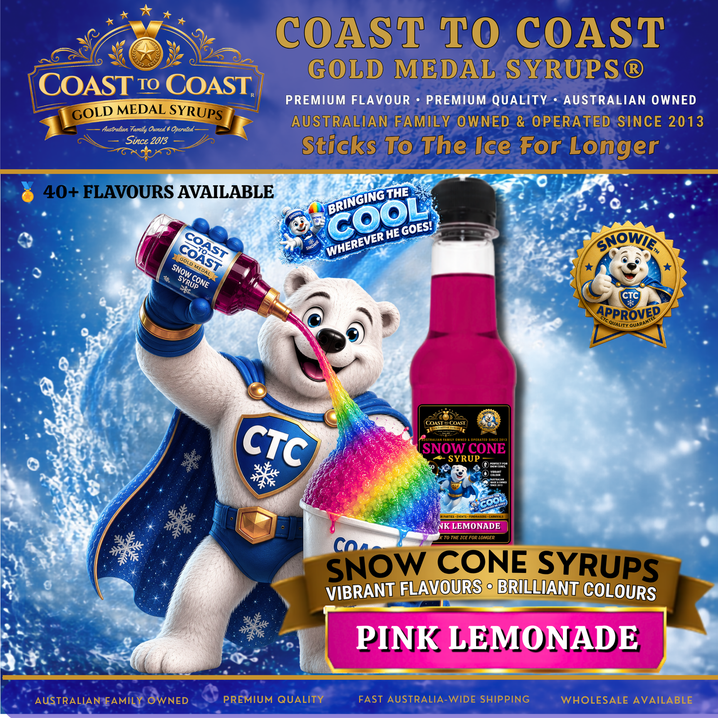 Pink Lemonade Snow Cone Syrups 250ml - Coast to Coast Gold Medal Syrups®