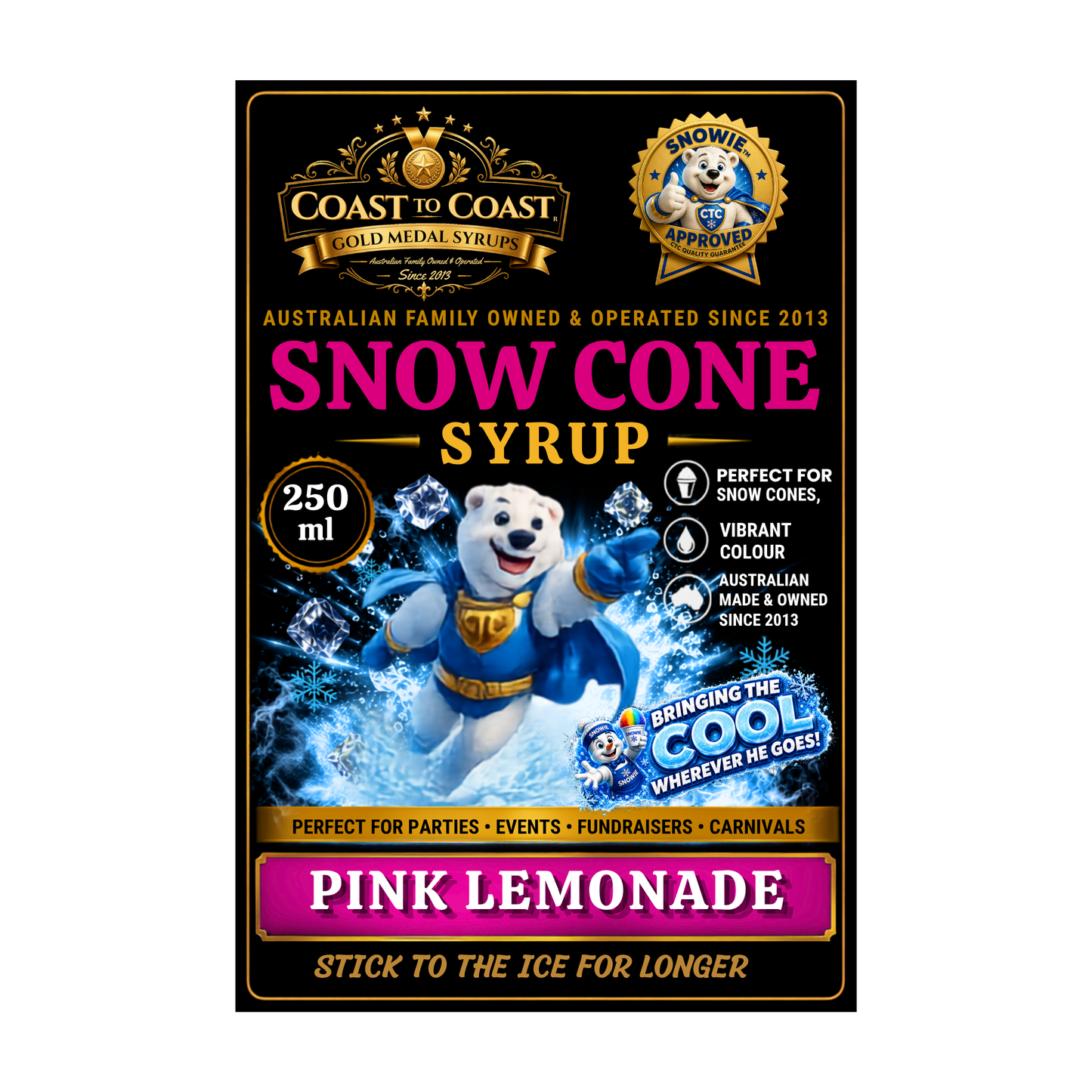 Pink Lemonade Snow Cone Syrups 250ml - Coast to Coast Gold Medal Syrups®