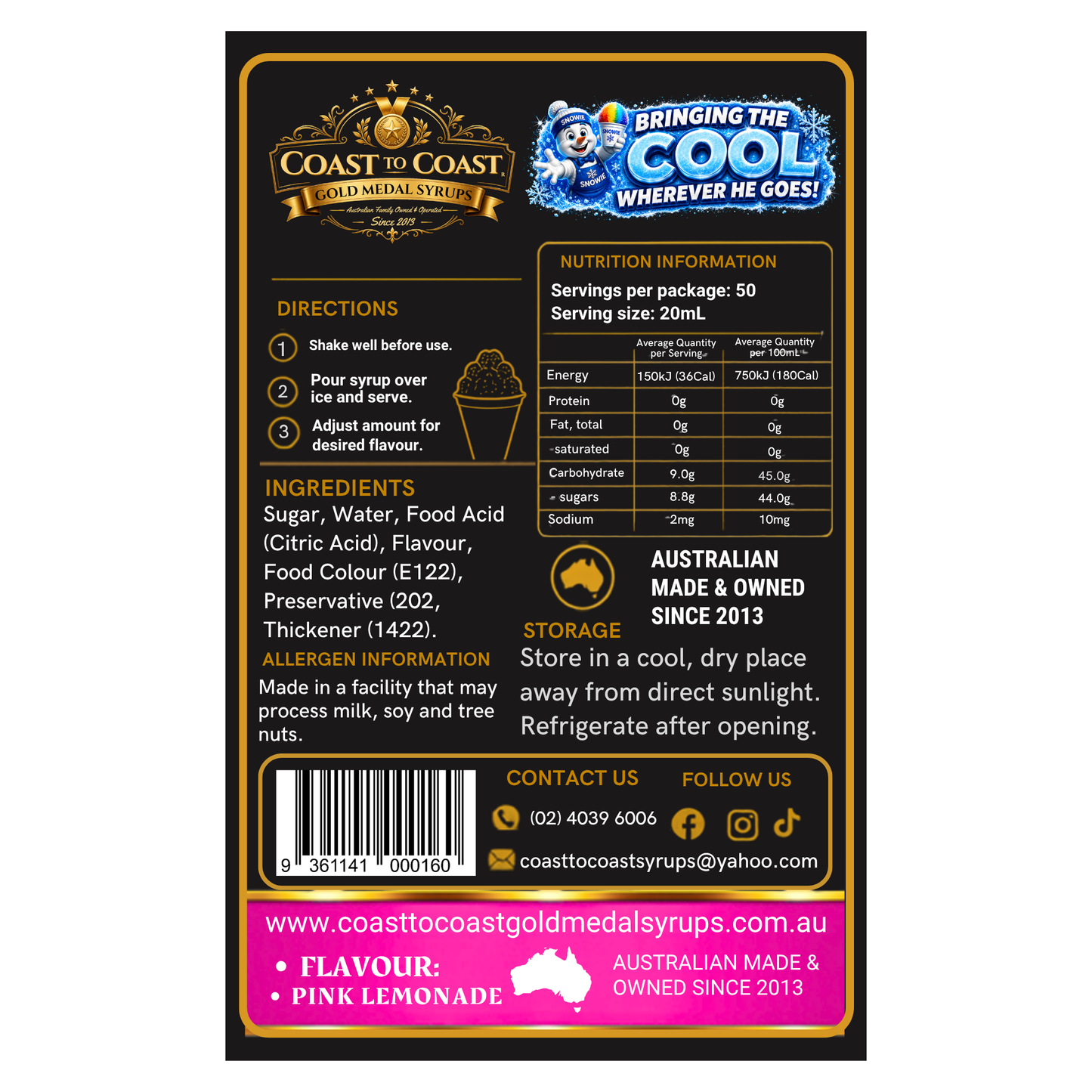 Pink Lemonade Snow Cone Syrups 250ml - Coast to Coast Gold Medal Syrups®
