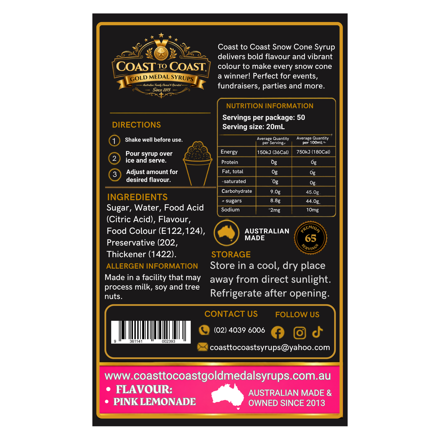Pink Lemonade Snow Cone Syrups 2ltr - Coast to Coast Gold Medal Syrups®