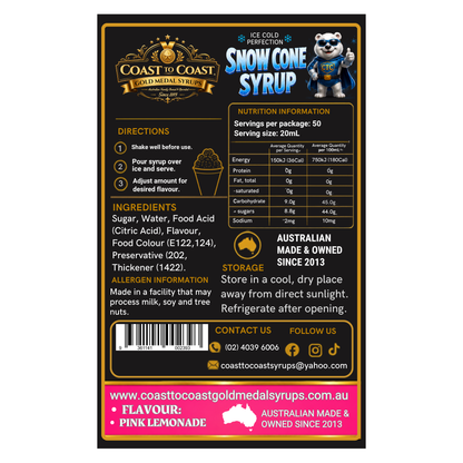 Pink Lemonade Snow Cone Syrups 2ltr - Coast to Coast Gold Medal Syrups®