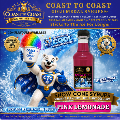 Pink Lemonade  Snow Cone Syrups 375ml - Coast to Coast Gold Medal Syrups®