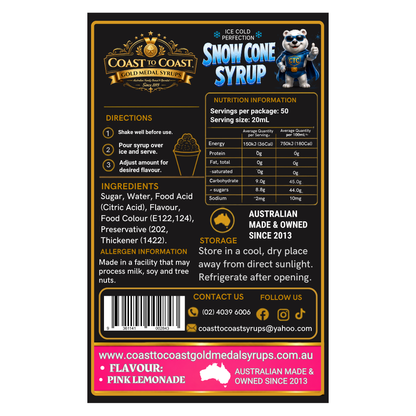 Pink Lemonade Snow Cone Syrups 4ltr - Coast to Coast Gold Medal Syrups®