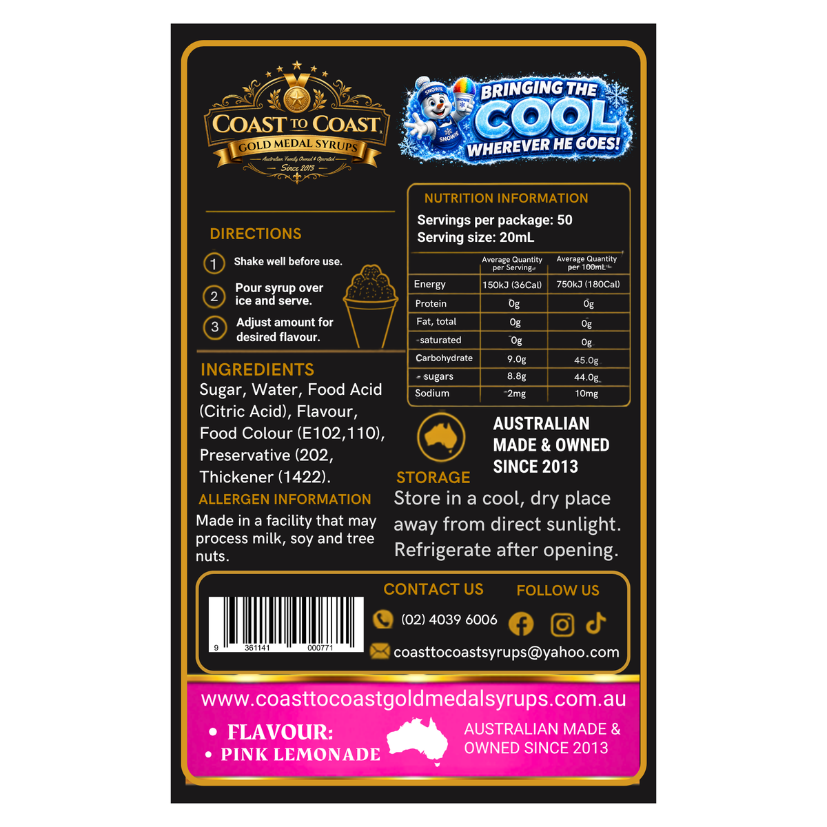 Pink Lemonade Snow Cone Syrups 750ml - Coast to Coast Gold Medal Syrups®