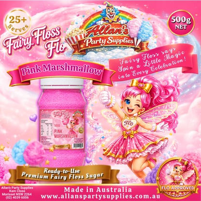 Pink Marshmallow Fairy Floss Sugar – 500g Jar - Allan's Party Supplies