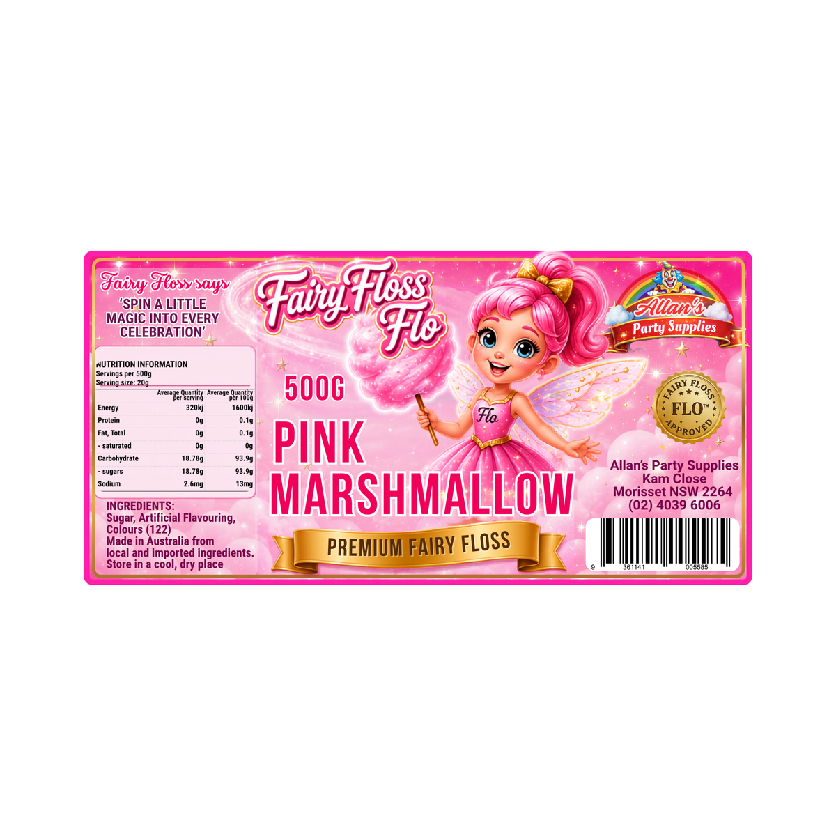 Pink Marshmallow Fairy Floss Sugar – 500g Jar - Allan's Party Supplies