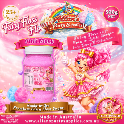 Pink Musk Fairy Floss Sugar – 500g Jar - Allan's Party Supplies