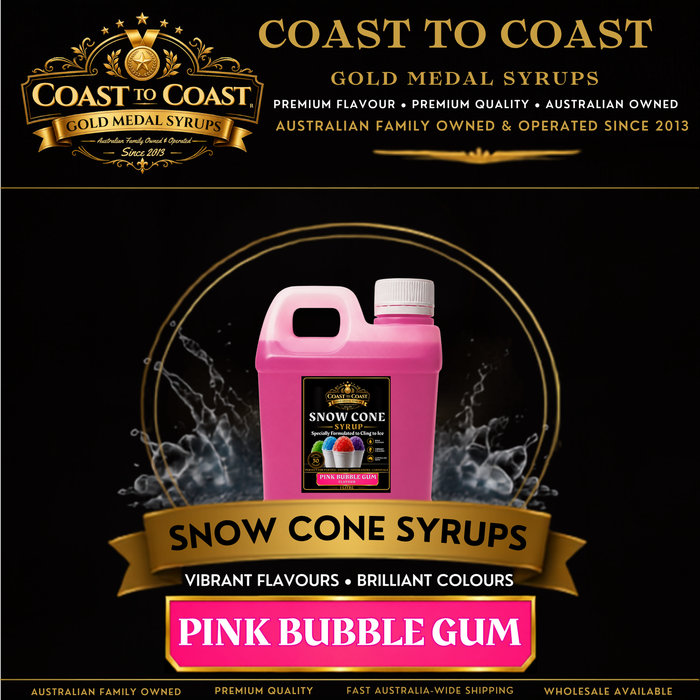 Pink Bubble Gum Snow Cone Syrups 1ltr - Coast to Coast Gold Medal Syrups®
