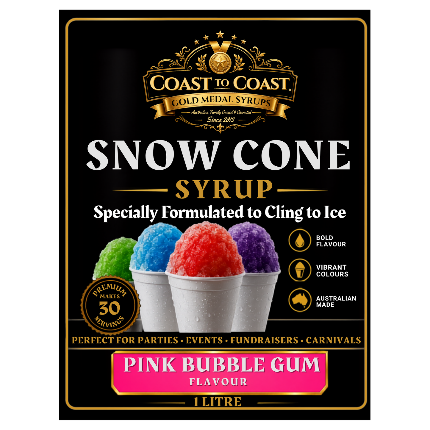 Pink Bubble Gum Snow Cone Syrups 1ltr - Coast to Coast Gold Medal Syrups®