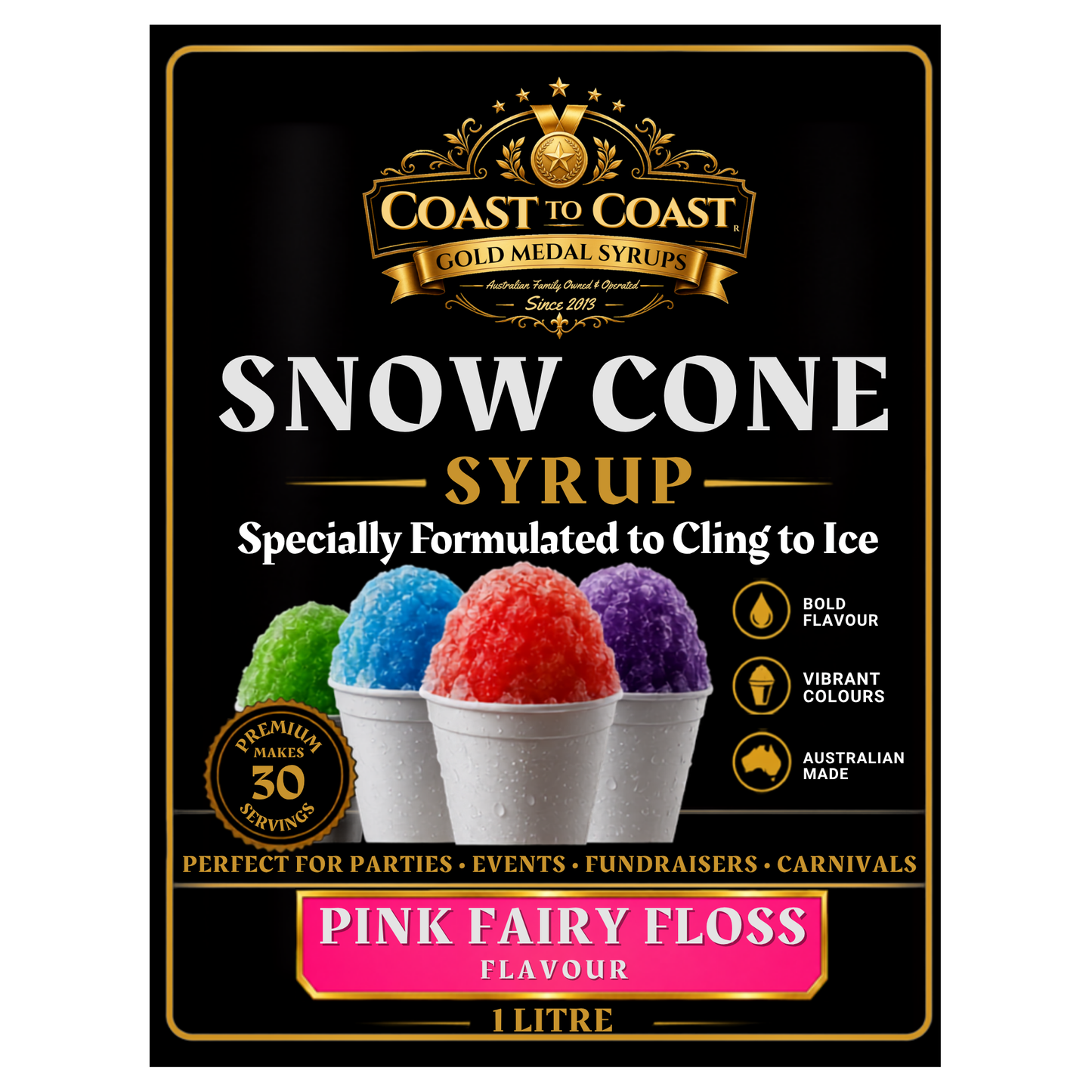 Pink Fairy Floss Snow Cone Syrups 1ltr - Coast to Coast Gold Medal Syrups®