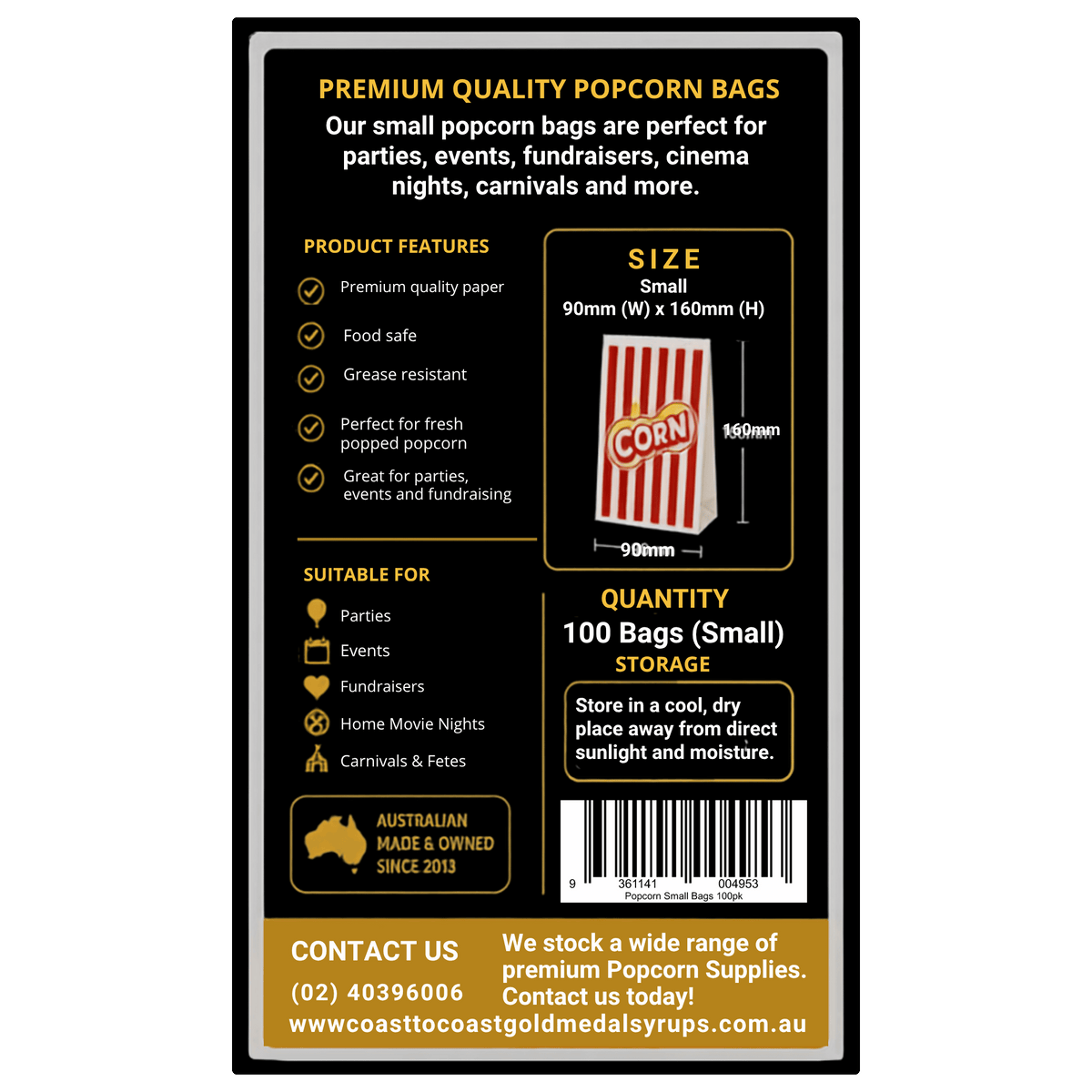 📦 Popcorn Bags 100 pack - Coast to Coast Gold Medal Syrups®
