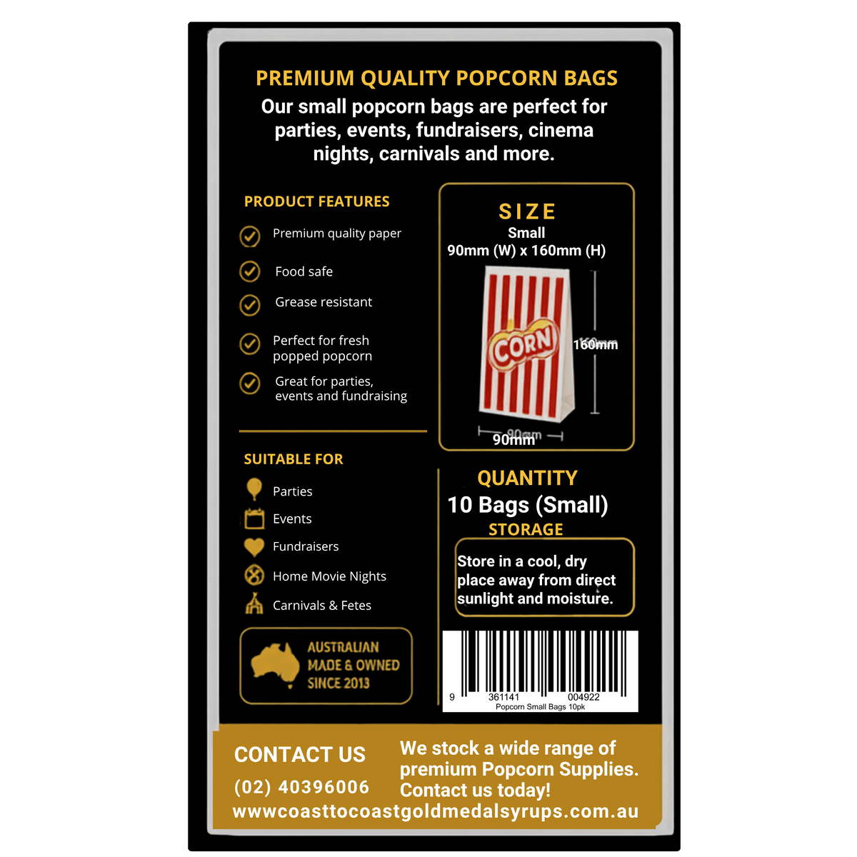 📦 Popcorn Bags 10 pack - Coast to Coast Gold Medal Syrups®