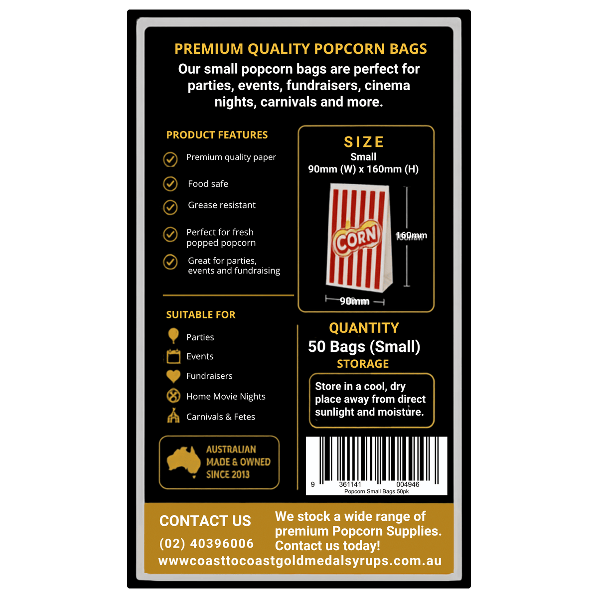 📦 Popcorn Bags 50 pack - Coast to Coast Gold Medal Syrups®