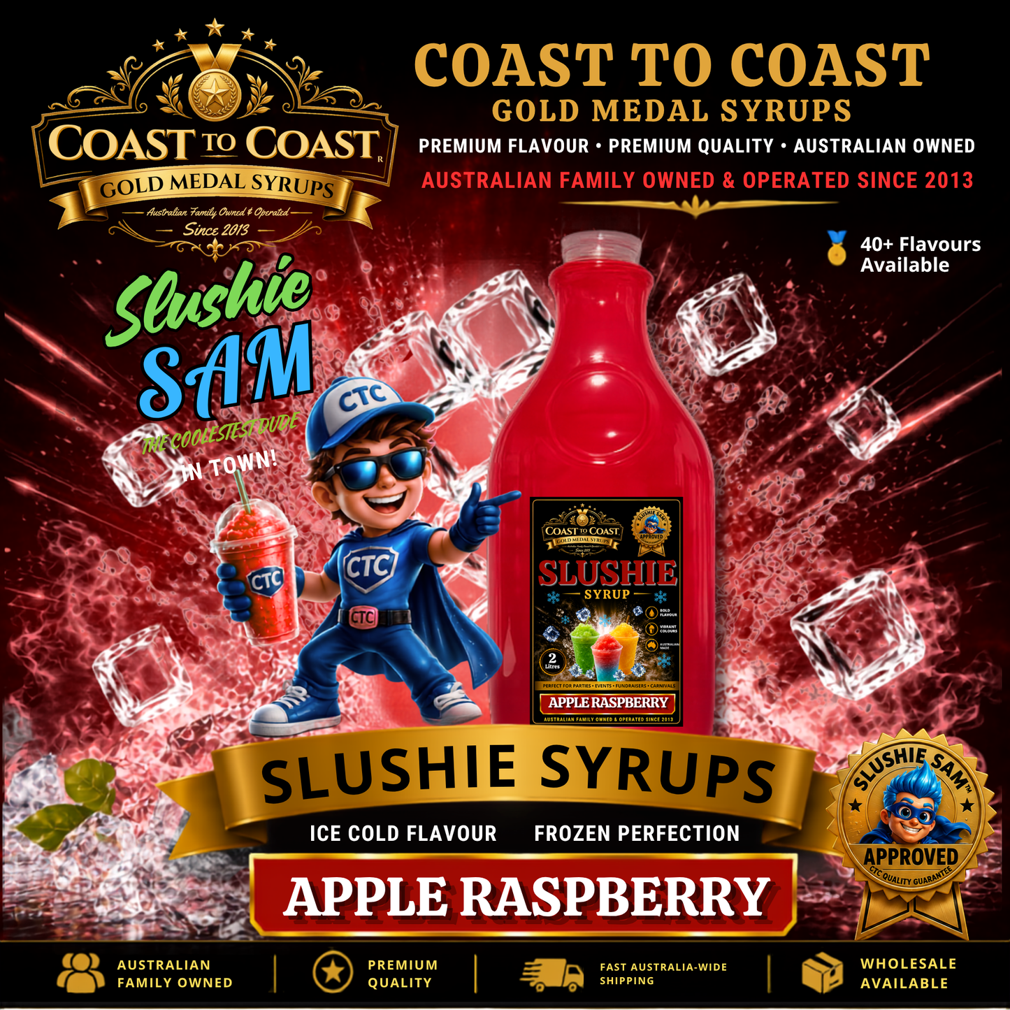 Premium Apple Raspberry Slushie Syrups 2ltr - Coast to Coast Gold Medal Syrups