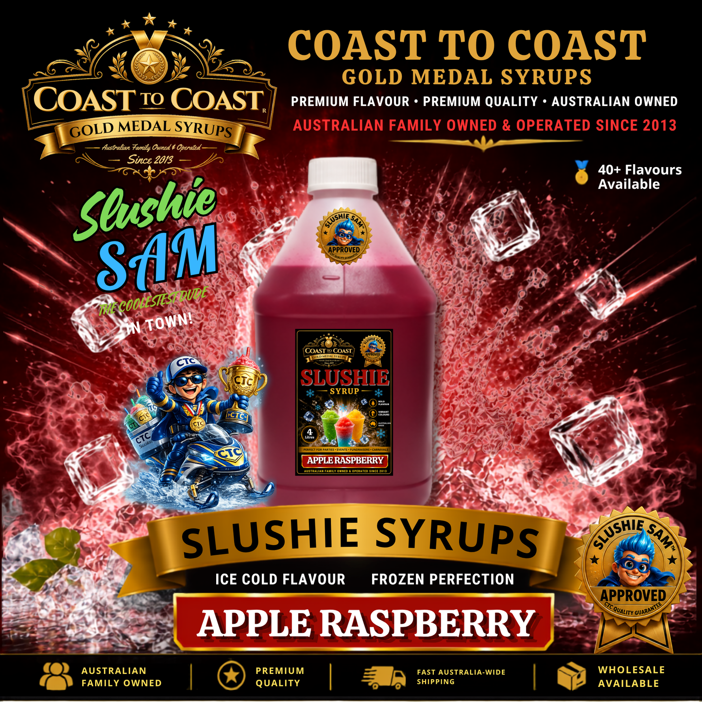 Premium Apple Raspberry Slushie Syrups 4ltr - Coast to Coast Gold Medal Syrups
