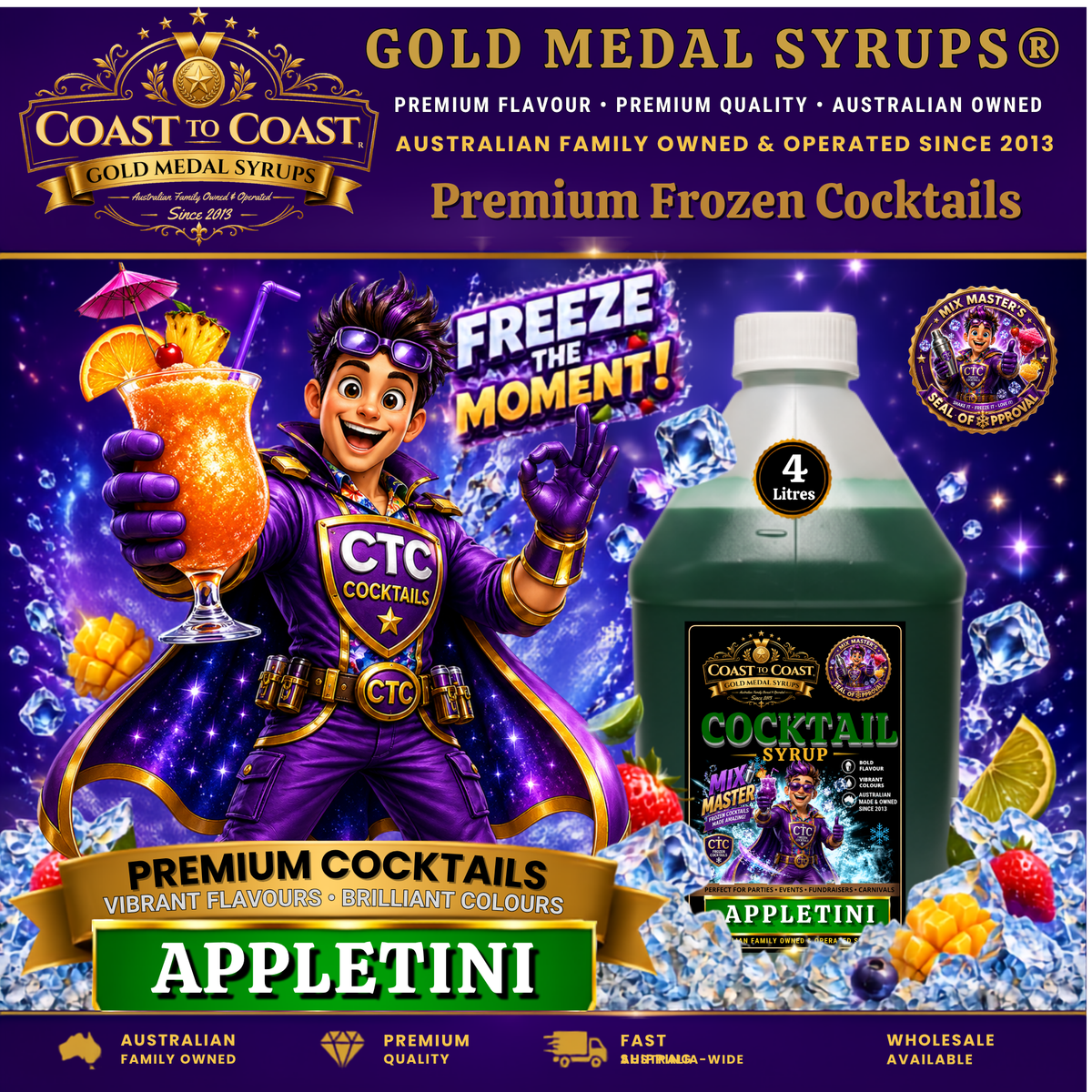 Premium Appletini Cocktail Syrups 4ltr - Coast to Coast Gold Medal Syrups®