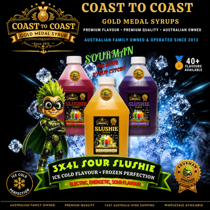 Premium Assorted Flavours Sour Slushie Syrups 3x4ltr - Coast to Coast Gold Medal Syrups