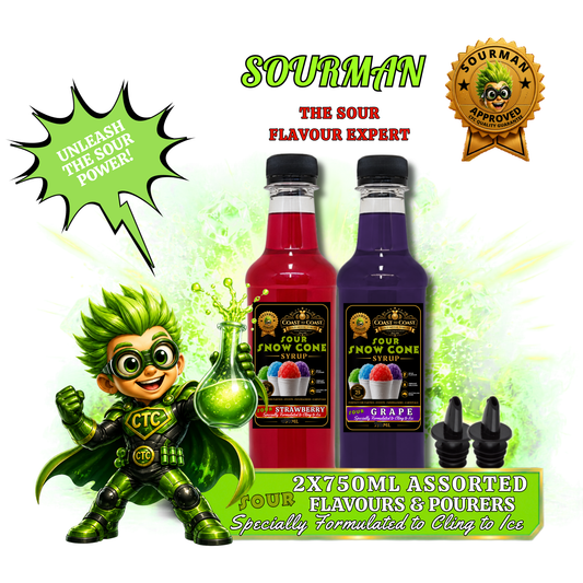 Premium Sour Snow Cone Syrups 2x375ml with Pourers - Coast to Coast Gold Medal Syrups®