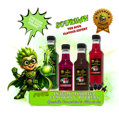 Premium Sour Snow Cone Syrups 4x375ml with Pourers - Coast to Coast Gold Medal Syrups®