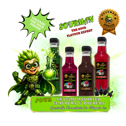 Premium Sour Snow Cone Syrups 4x375ml with Pourers - Coast to Coast Gold Medal Syrups®