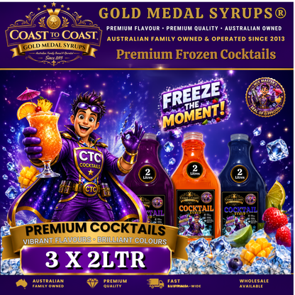 Premium Assorted Flavours Cocktail Syrups 3x2ltr - Coast to Coast Gold Medal Syrups®