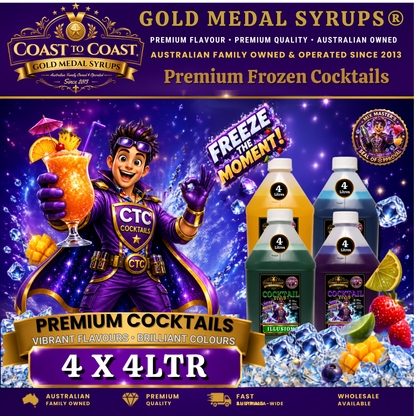 Premium Assorted Flavours Cocktail Syrups 4x4ltr - Coast to Coast Gold Medal Syrups®