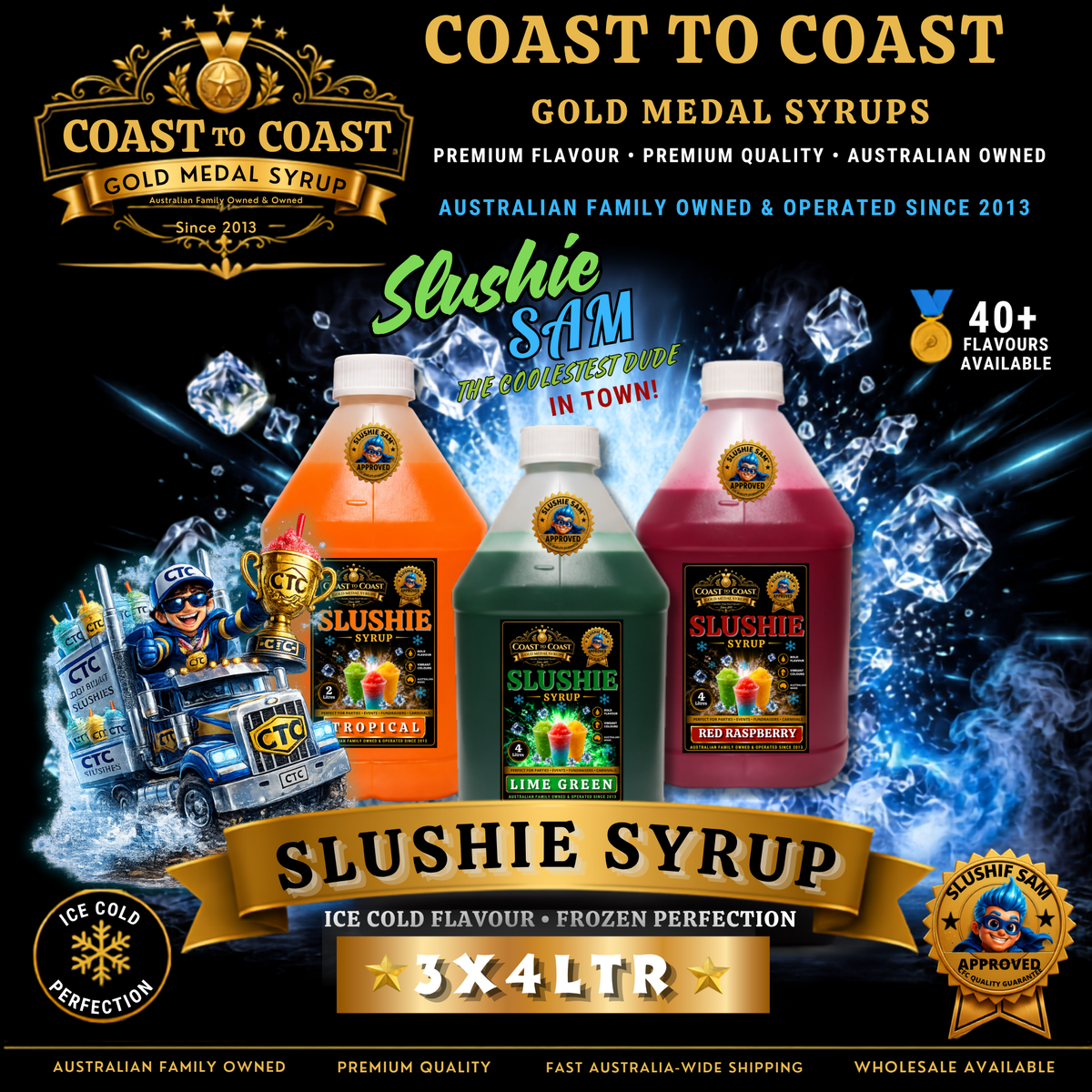 Premium Assorted Slushie Syrups 3x4ltr - Coast to Coast Gold Medal Syrups