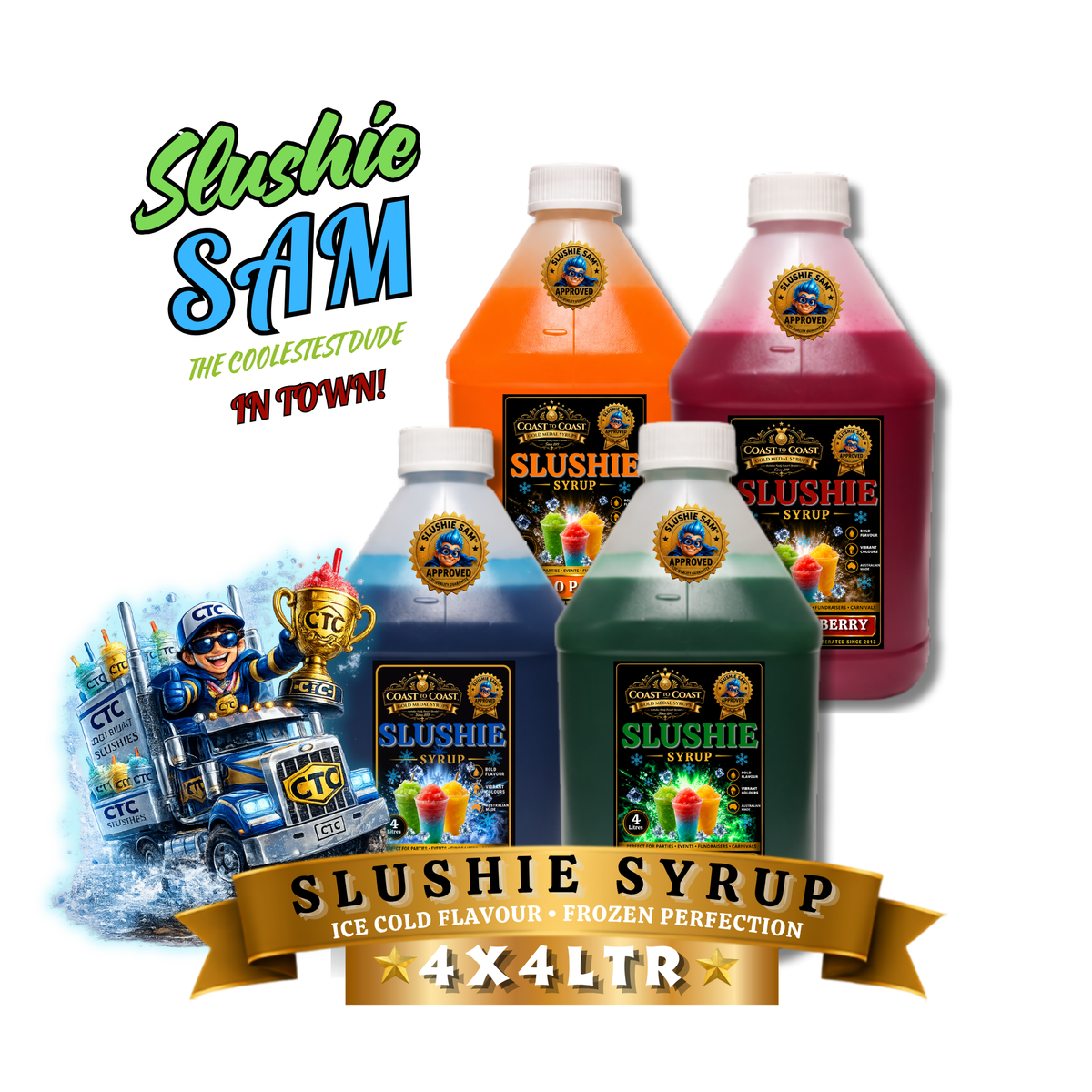 Premium Assorted Slushie Syrups 4x4ltr - Coast to Coast Gold Medal Syrups