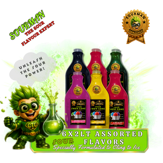 Premium Sour Snow Cone Syrup Assorted Flavours 6x2ltr - Coast to Coast Gold Medal Syrups®
