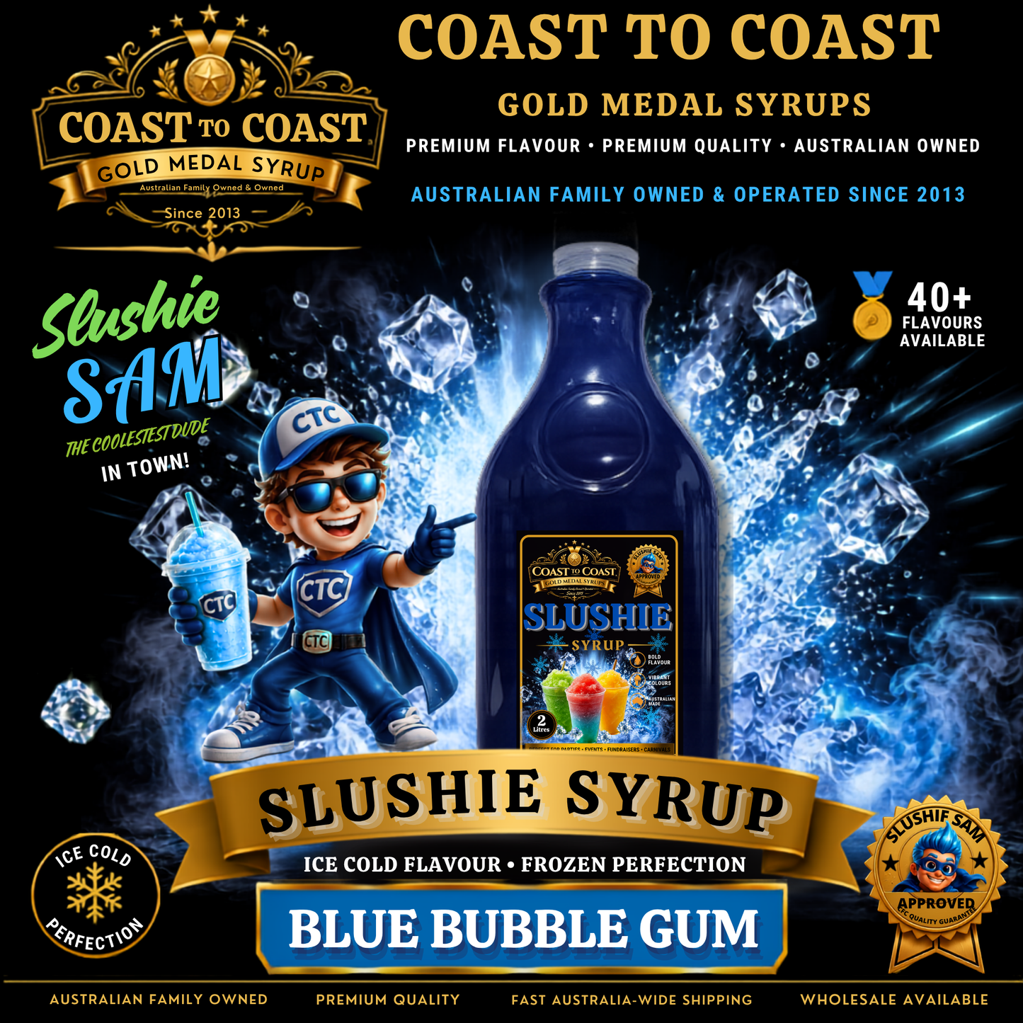 Premium Blue Bubble Gum Slushie Syrups 2ltr - Coast to Coast Gold Medal Syrups
