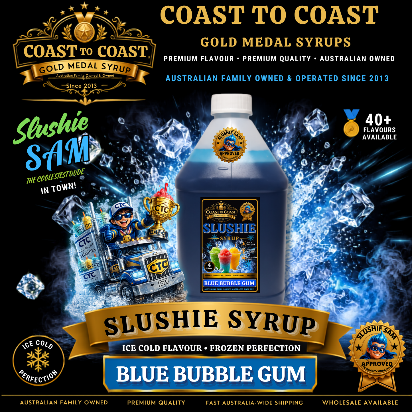 Premium Blue Bubble Gum Slushie Syrups 4ltr - Coast to Coast Gold Medal Syrups