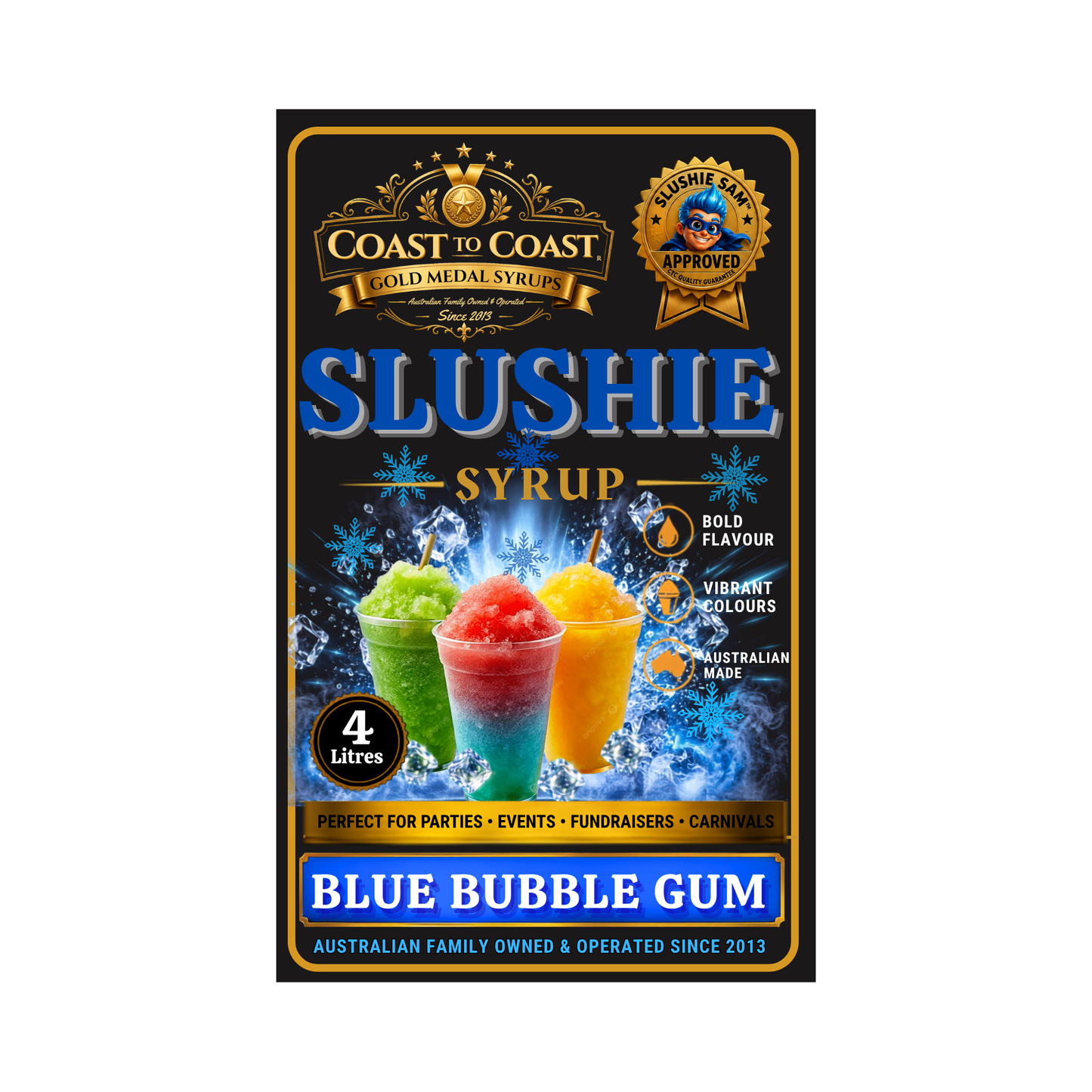 Premium Blue Bubble Gum Slushie Syrups 4ltr - Coast to Coast Gold Medal Syrups