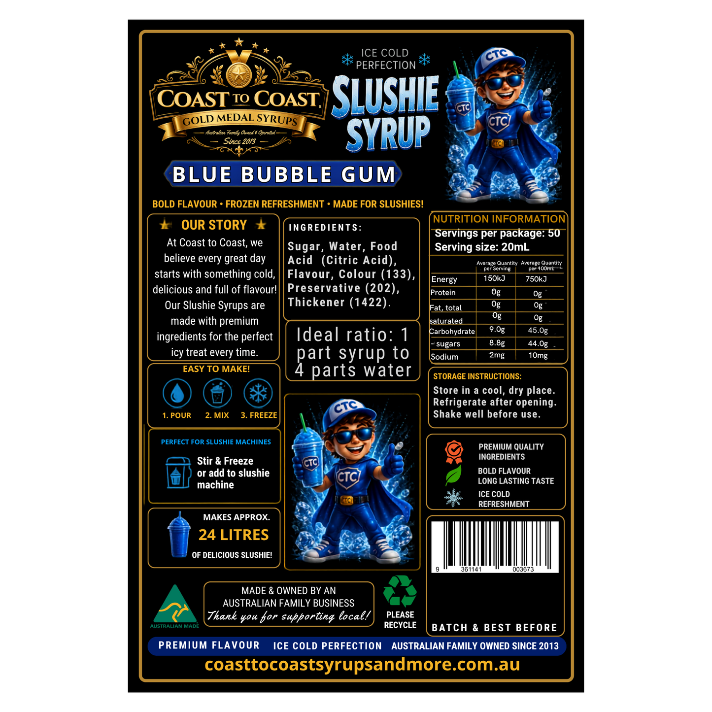 Premium Blue Bubble Gum Slushie Syrups 4ltr - Coast to Coast Gold Medal Syrups