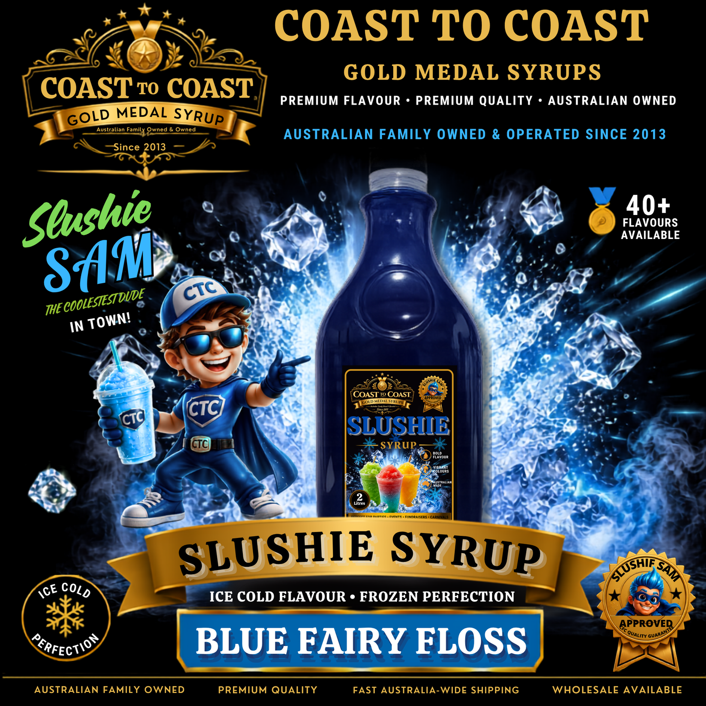 Premium Blue Fairy Floss Slushie Syrups 2ltr - Coast to Coast Gold Medal Syrups