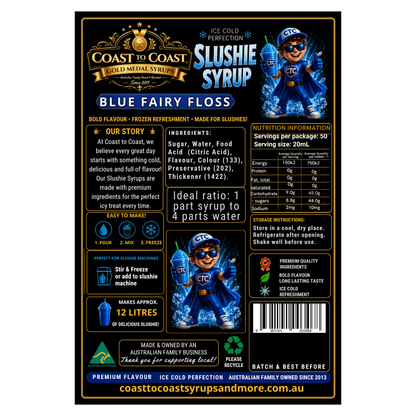 Premium Blue Fairy Floss Slushie Syrups 2ltr - Coast to Coast Gold Medal Syrups