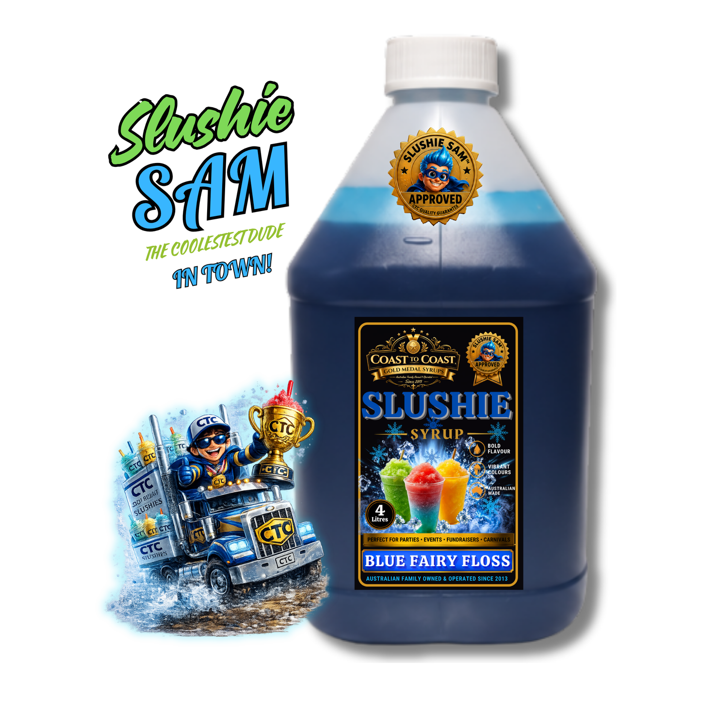 Premium Blue Fairy Floss Slushie Syrups 4ltr - Coast to Coast Gold Medal Syrups
