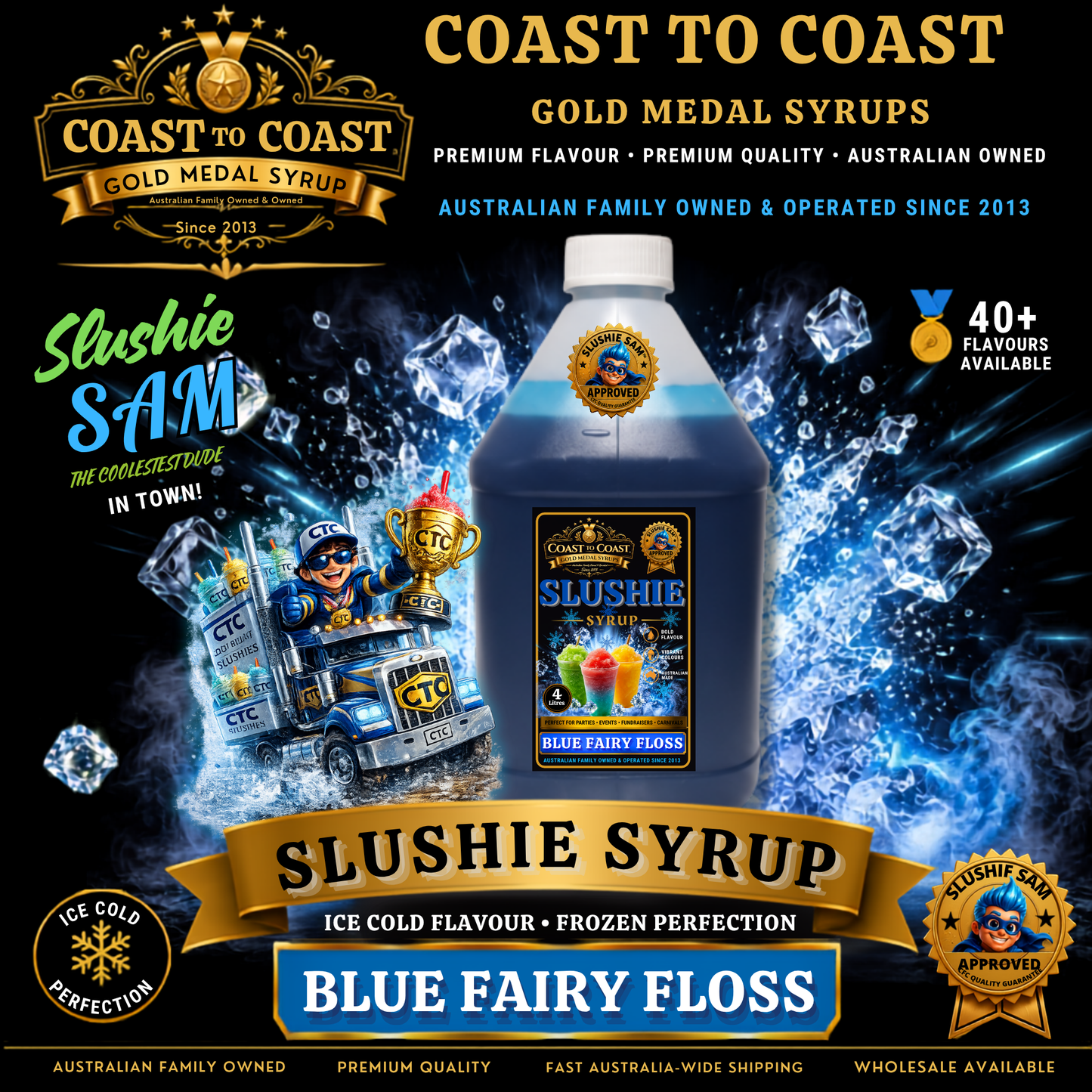 Premium Blue Fairy Floss Slushie Syrups 4ltr - Coast to Coast Gold Medal Syrups