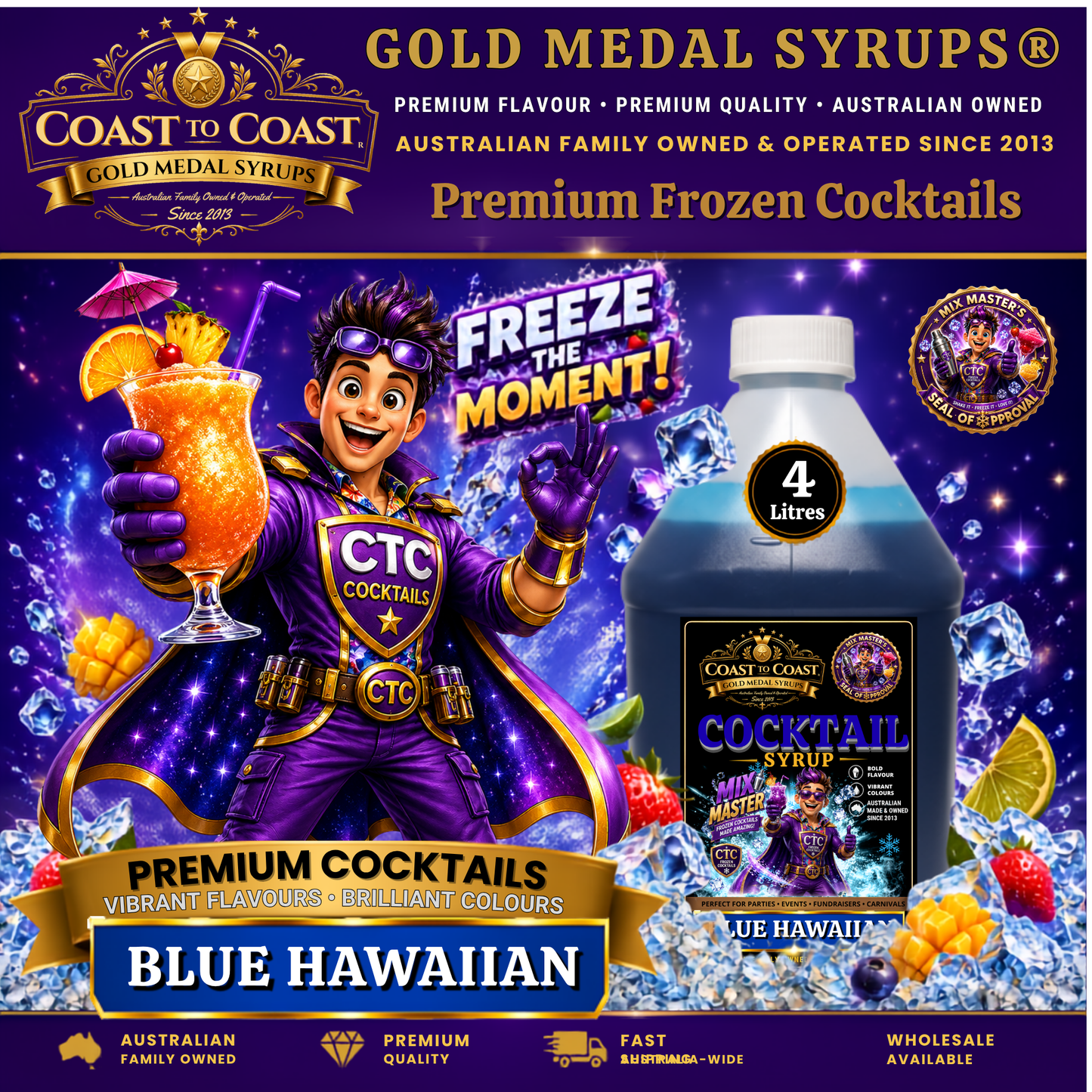 Blue Hawaiian Premium Cocktail Syrups 4ltr - Coast to Coast Gold Medal Syrups®