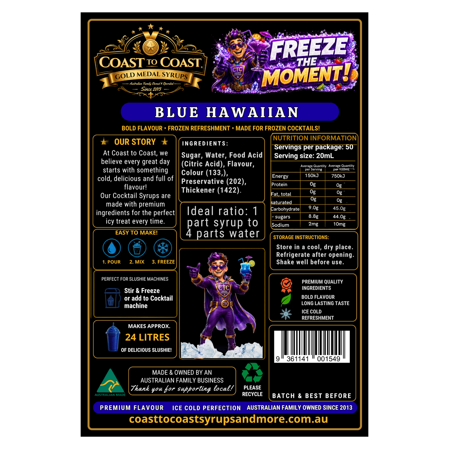 Blue Hawaiian Premium Cocktail Syrups 4ltr - Coast to Coast Gold Medal Syrups®