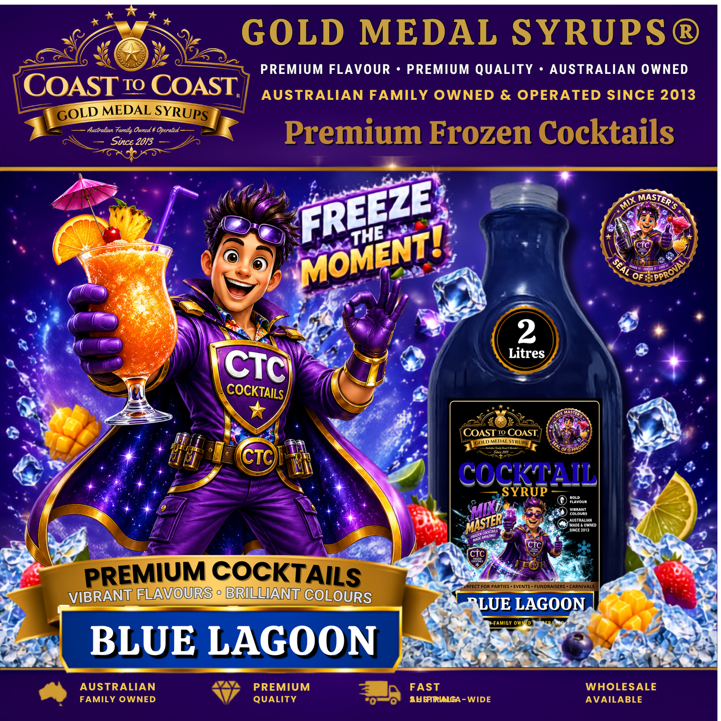 Premium Blue Lagoon Cocktail Syrups 2ltr - Coast to Coast Gold Medal Syrups®