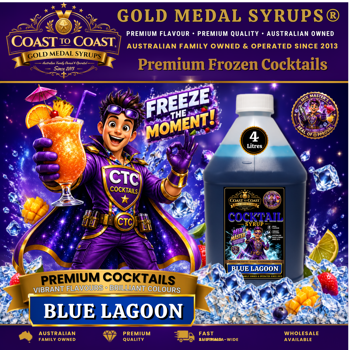 Blue Lagoon Premium Cocktail Syrups 4ltr - Coast to Coast Gold Medal Syrups®