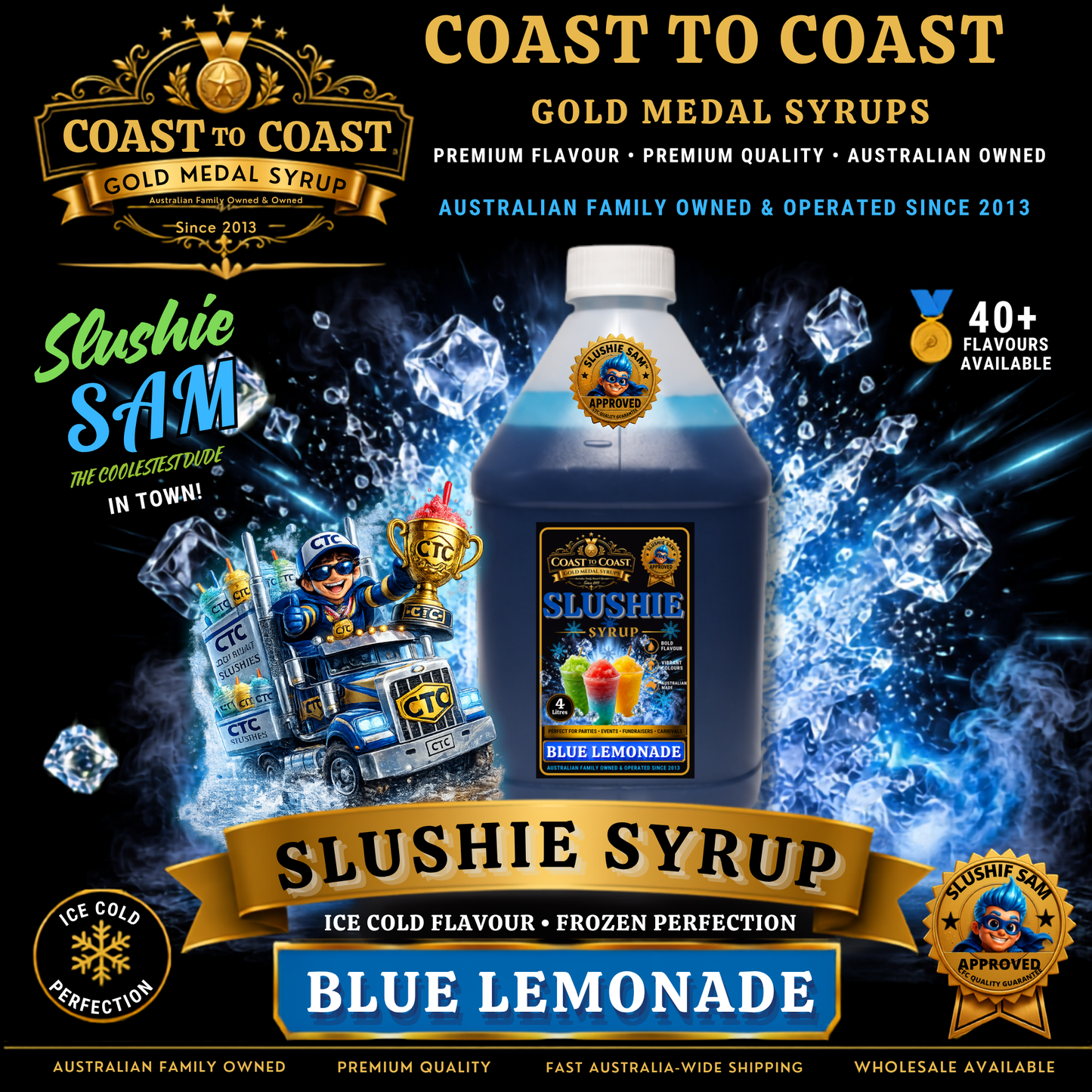 Premium Blue Lemonade Slushie Syrups 4ltr - Coast to Coast Gold Medal Syrups