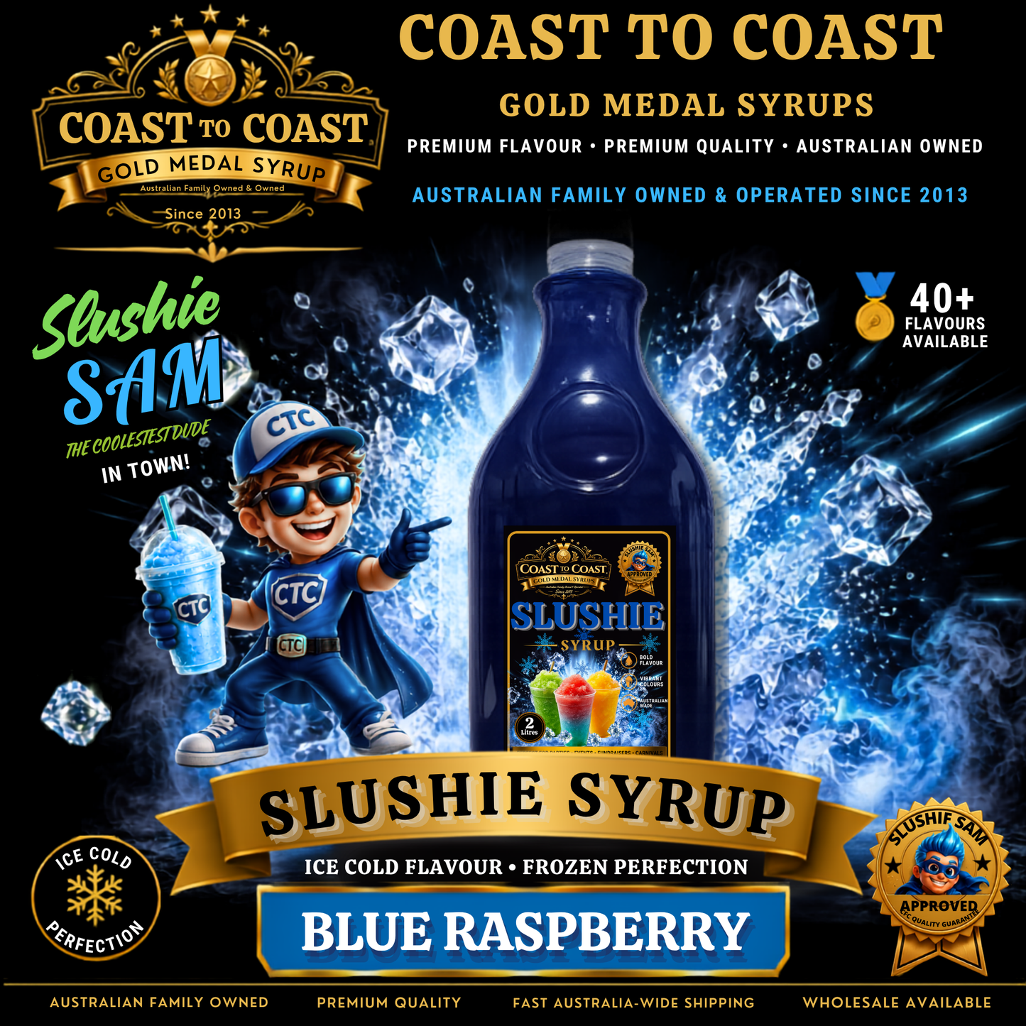 Premium Blue Raspberry Slushie Syrups 2ltr - Coast to Coast Gold Medal Syrups