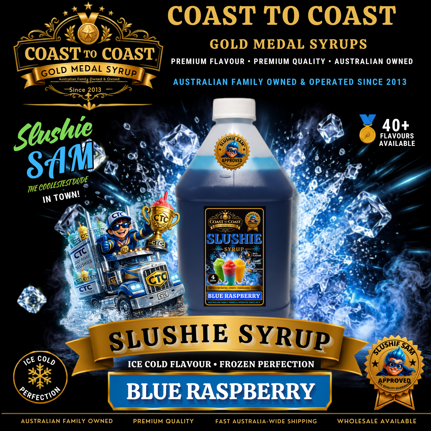 Premium Blue Raspberry Slushie Syrups 4ltr - Coast to Coast Gold Medal Syrups