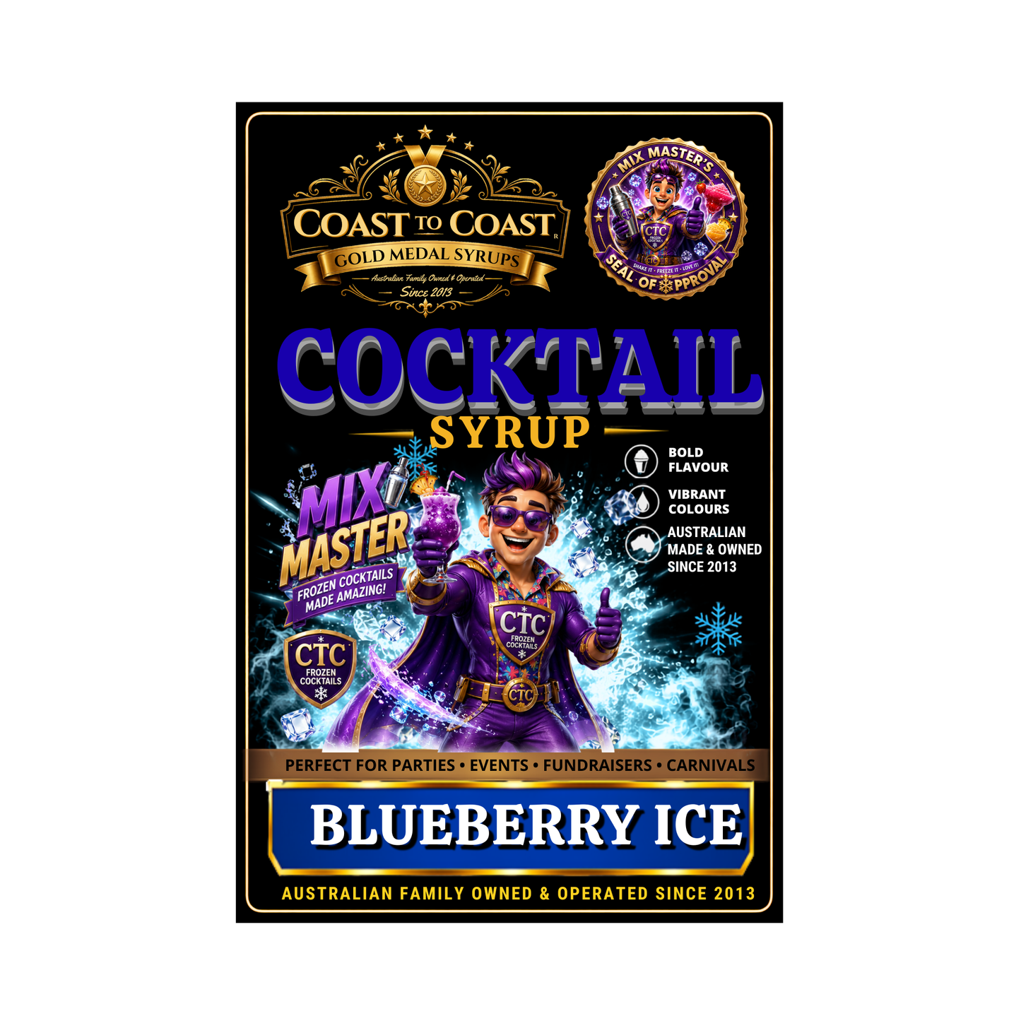 Blueberry Ice Premium Cocktail Syrups 4ltr - Coast to Coast Gold Medal Syrups®